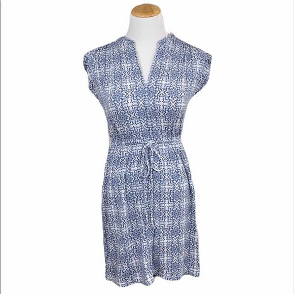 LOFT Outlet Blue & White Drawstring Midi Shirt Dress